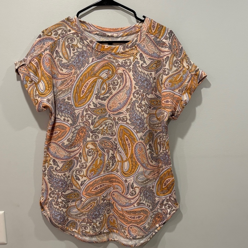 Cupio Short Sleeve Paisley Top - Orange, Brown, Cream